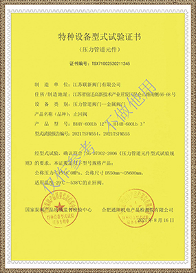 Type test certificate of special equipment (check valve)